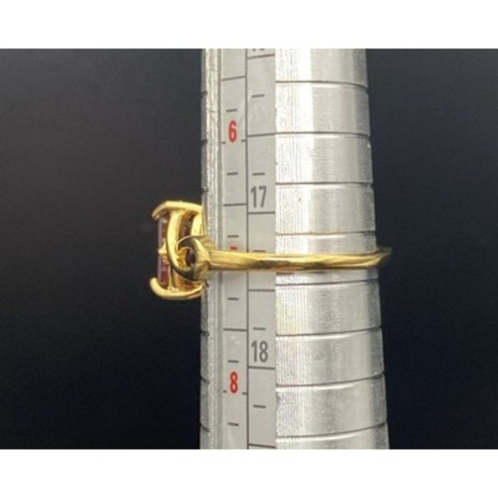 Emerald Cut Amethyst Ring CZ Accent 14k Yellow Gold Plated Size 7 Wt 3 Grams - Picture 8 of 13